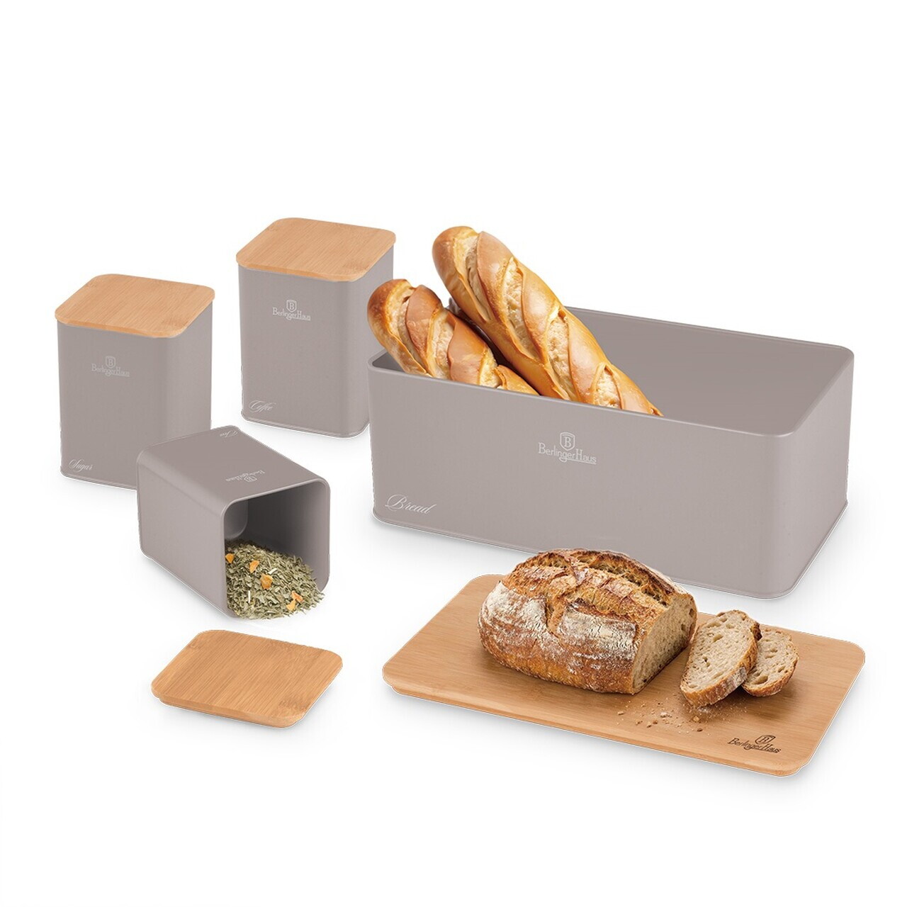 Set cutie pentru paine si 3 recipiente Berlinger Haus, Taupe, 33x18x12 cm, otel carbon, taupe mat/natur - view 4