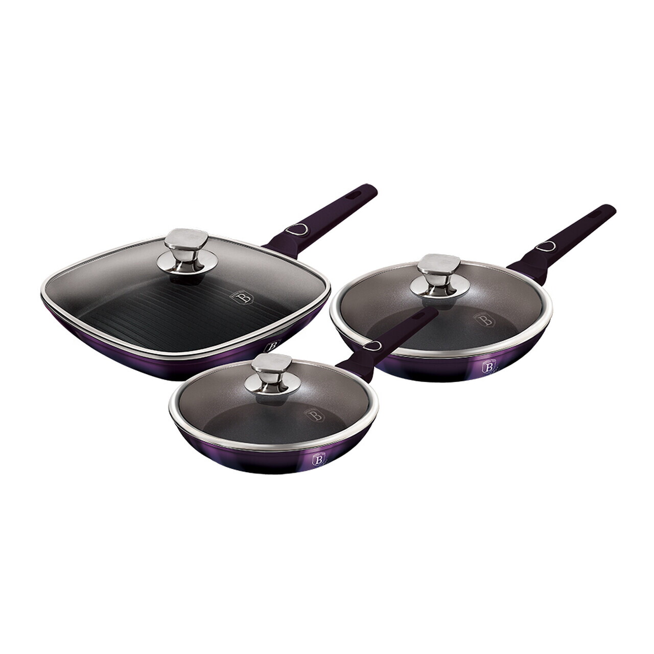 Set 3 tigai cu capac Berlinger Haus, Purple Eclipse, 20/24/28 cm, aluminiu forjat, mov - imagine 4