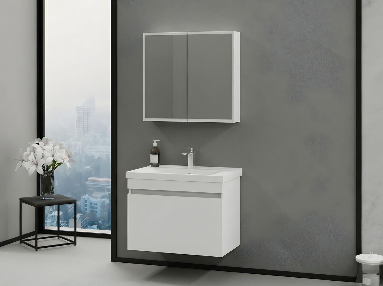 Set mobilier de baie (2 piese), Hanah Home, Bellezza 80, Alb mat - view 3