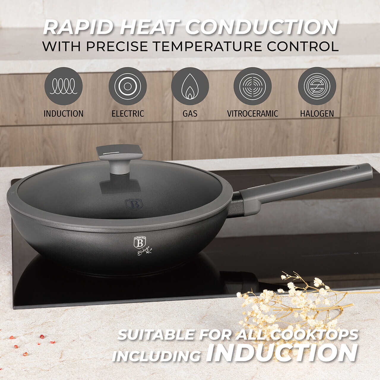 Tigaie Wok cu capac Berlinger Haus, Anthracite, 28 cm, 3.2 L, aluminiu forjat, antracit mat - imagine 7