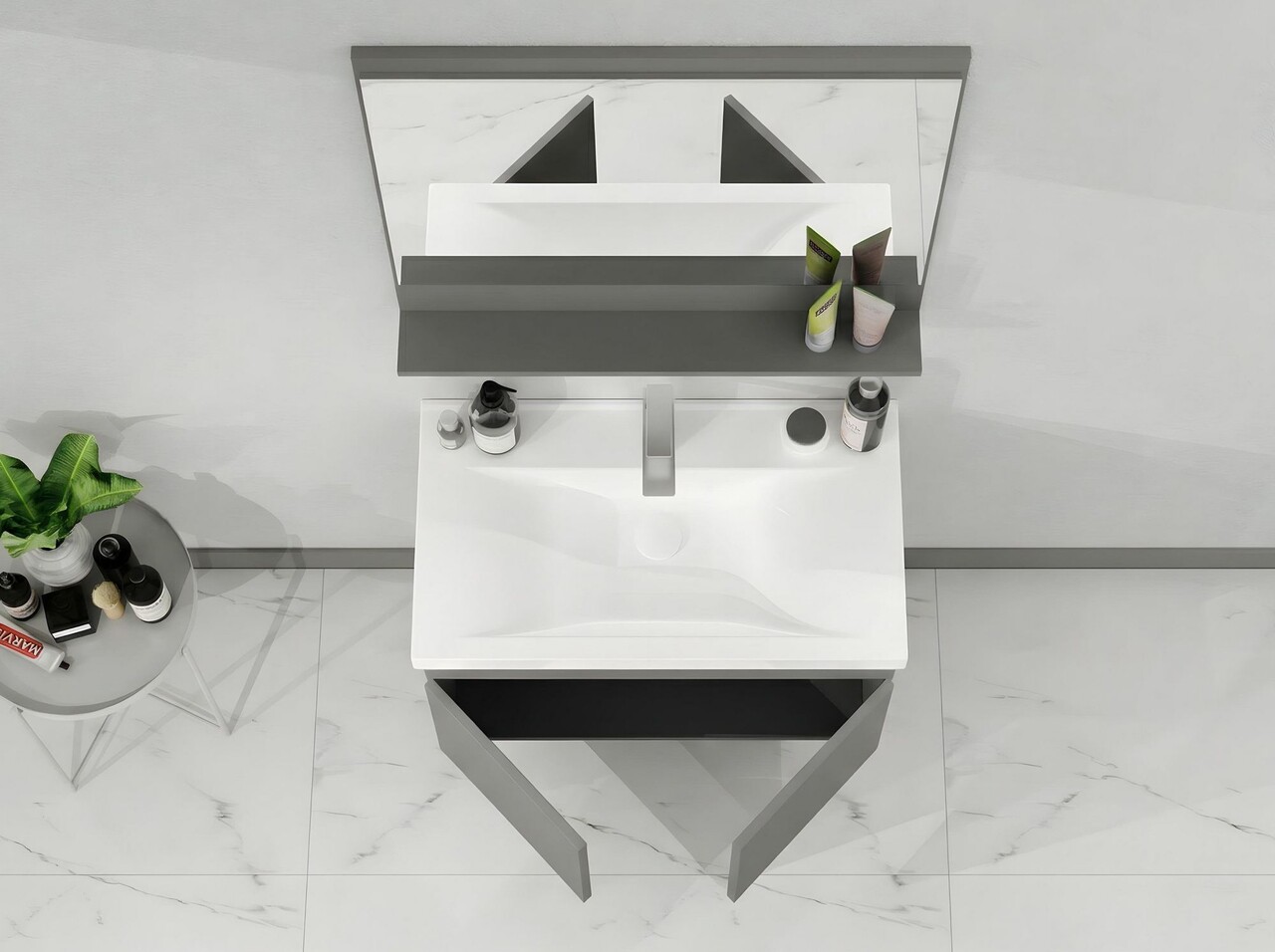 Set mobilier de baie (2 piese), Hanah Home, Pace 80, Gri Mat - view 4