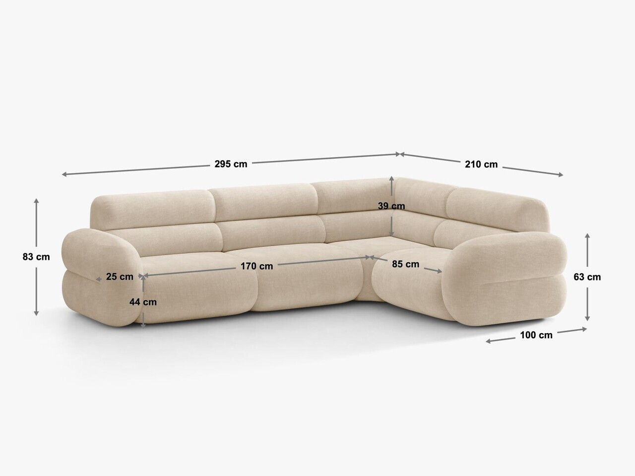 Coltar dreapta 5 locuri, Neo, Micadoni Home, 295x210x83 cm, tesatura Chenille, verde oliv deschis — imaginea 4