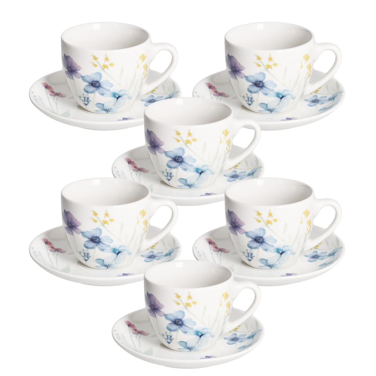 Set 6 cesti de ceai cu farfurie Iris Florenne, Tognana, 200 ml, New Bone China, multicolor
