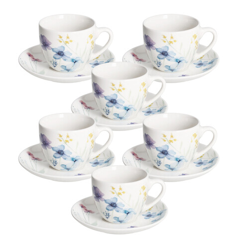 Set 6 cesti de ceai cu farfurie Iris Florenne, Tognana, 200 ml, New Bone China, multicolor