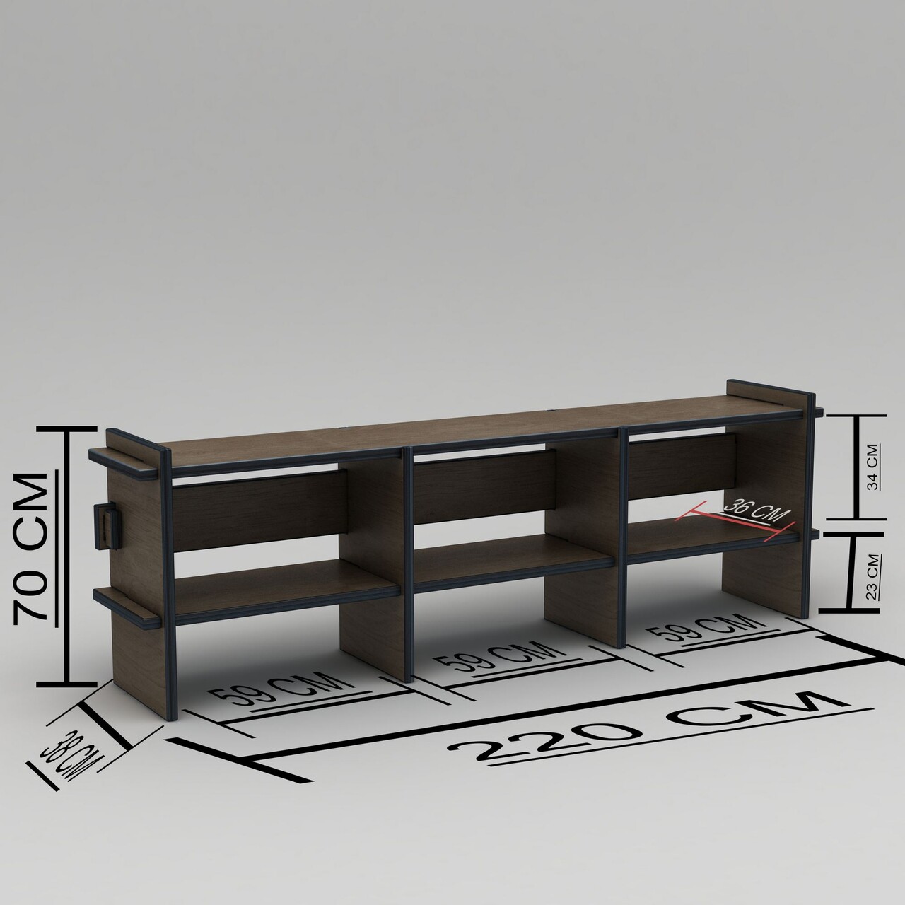 Comoda TV, Hanah Home, Umbra, 220x70x38 cm, 100% BIRCH PLYWOOD, Maro