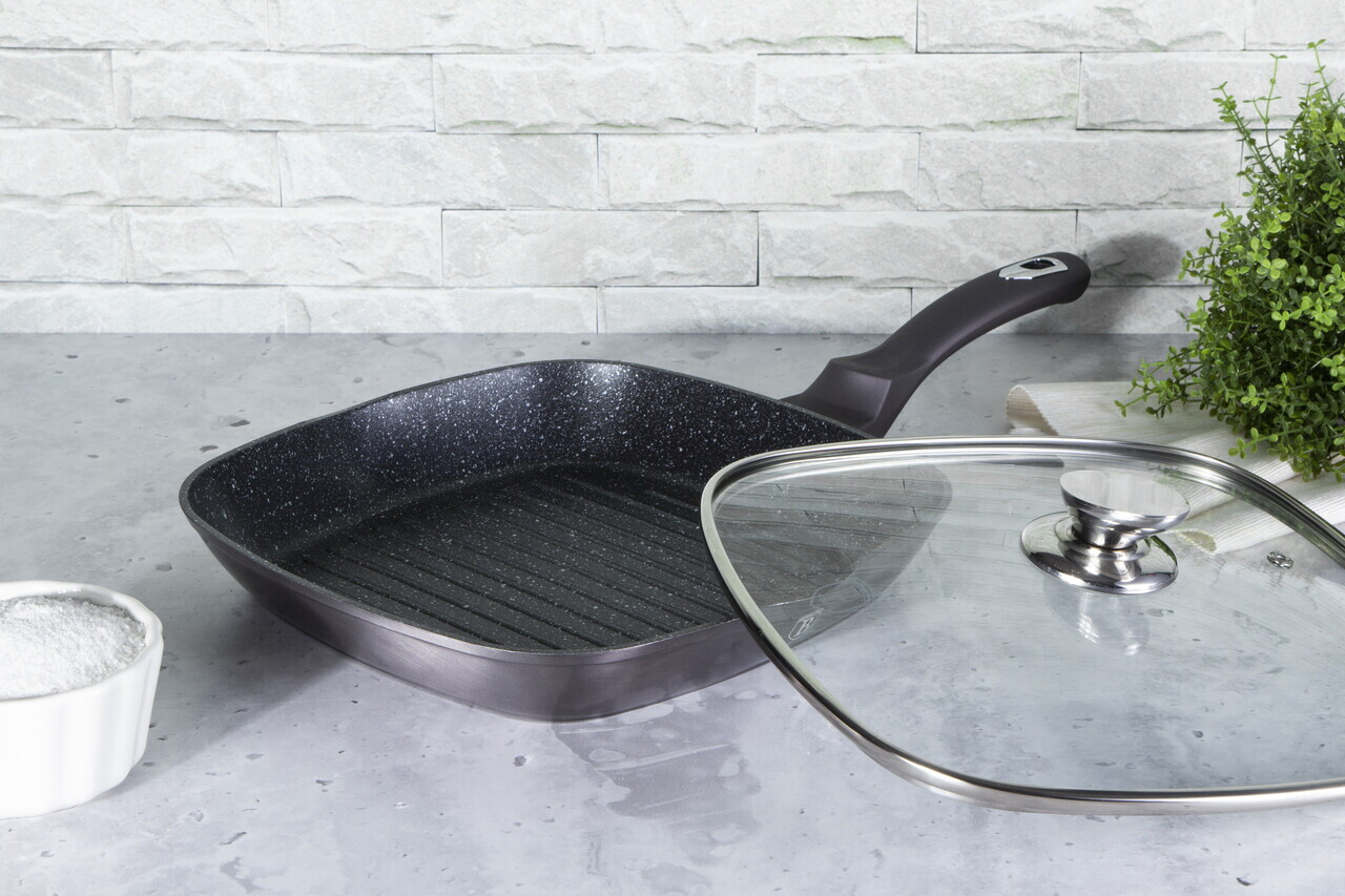 Tigaie grill cu capac Berlinger Haus, Carbon Pro, 28 cm, 2.1 L, aluminiu forjat, gri inchis - imagine 11