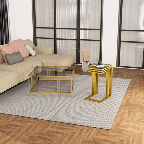Set masute 3 piese, Caliente, Ibiza C, Aur / Fume