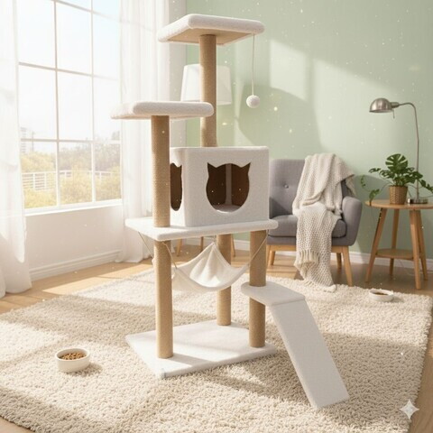 Casă pentru pisici, Paws & Whiskers, Pandora, MATERIAL TEXTIL WELSOFT, Alb