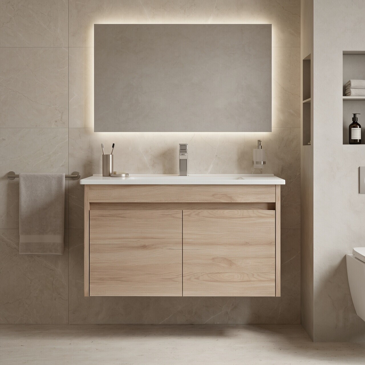 Dulap de baie cu chiuvetă, Hanah Home, Side 85 v2, Stejar