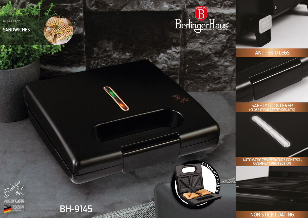 Sandwich maker Berlinger Haus, Black Rose, 22.5x13 cm, aluminiu, negru - imagine 15