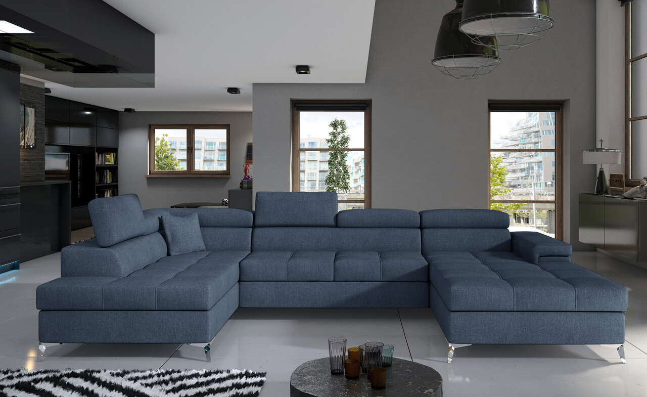 Coltar extensibil stanga 5 locuri ELTAP, Edr-19, Eduardo, 337x205x88 cm, lemn/poliester, albastru