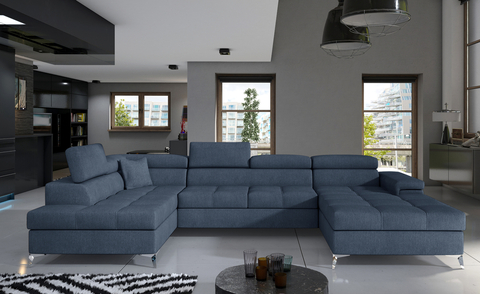 Coltar extensibil stanga 5 locuri ELTAP, Edr-19, Eduardo, 337x205x88 cm, lemn/poliester, albastru