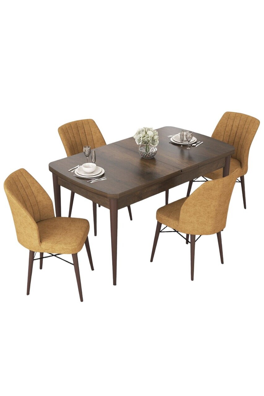 Set masa extensibila si scaune (5 piese), Hanah Home, Nef, Model baroc din lemn / Cappuccino — imaginea 2