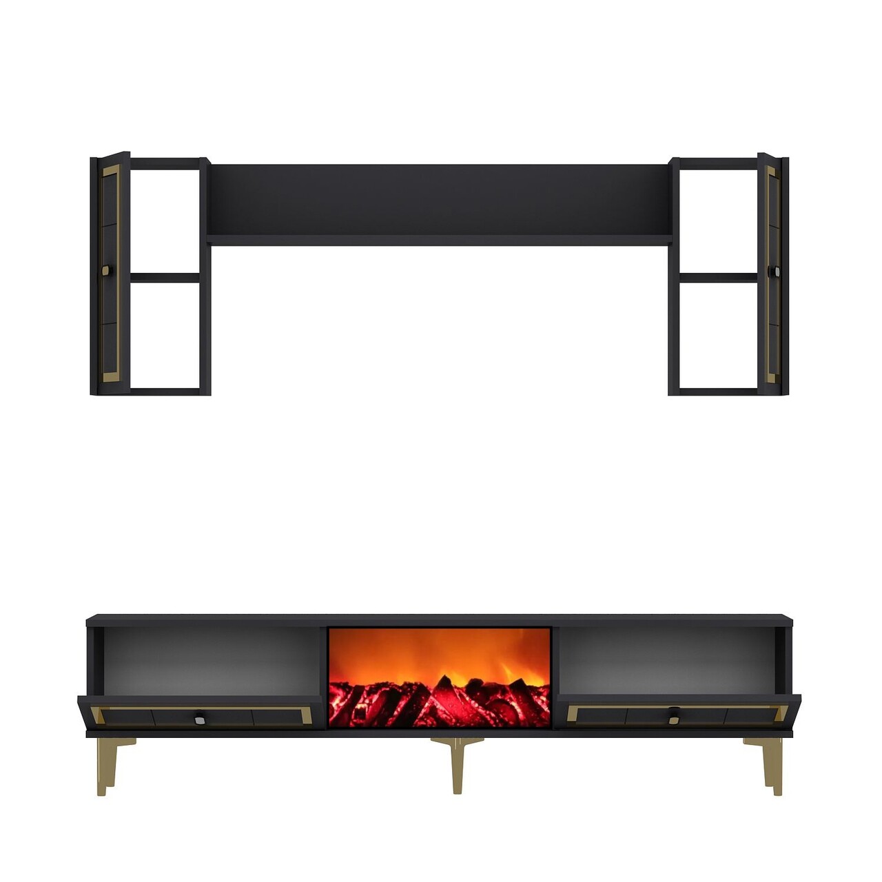 Comoda TV, Hanah Home, Orion Fireplace, 150x44.6x29.6 cm, PAL , Antracit / Aur - imagine 5