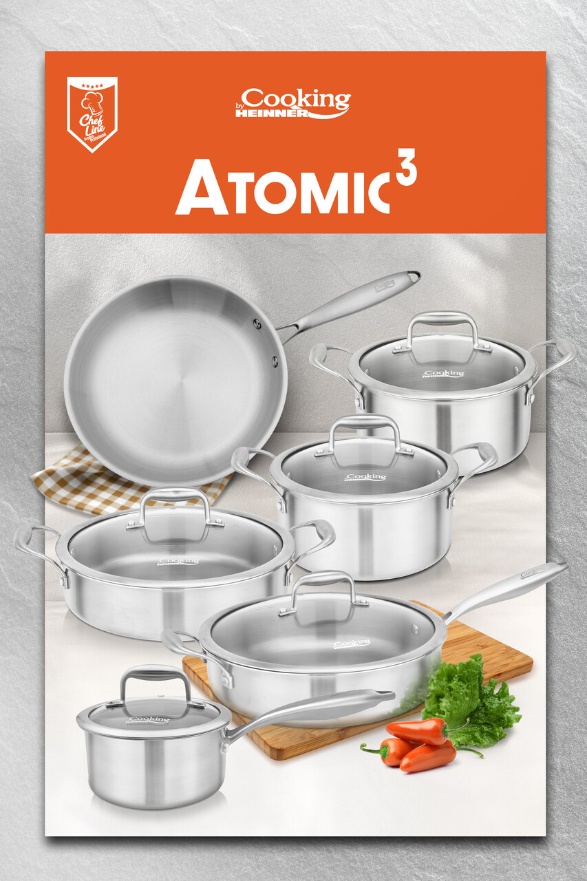 Cratita cu capac Atomic3, Cooking by Heinner, 26x7 cm, 3.5 L, inox/sticla, argintiu - imagine 8