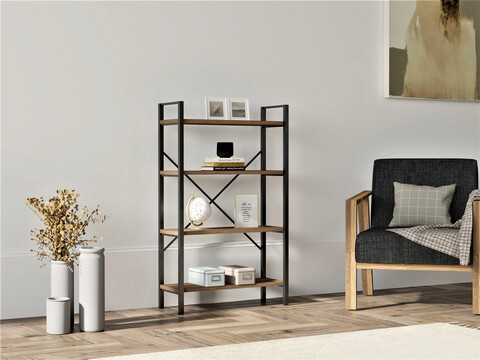 Corp biblioteca, puqa design, mina, 60x100x24 cm, pal, nuc / negru