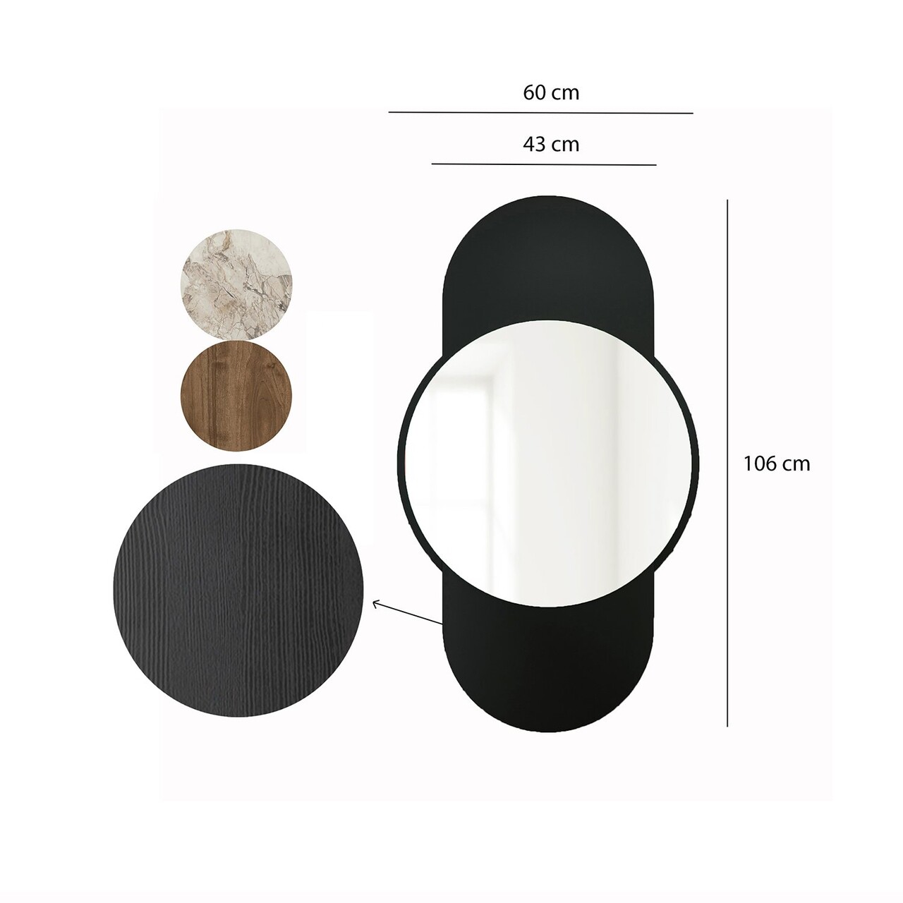 Oglinda decorativa, Neostill, Time, 60x106 cm, MDF , Negru
