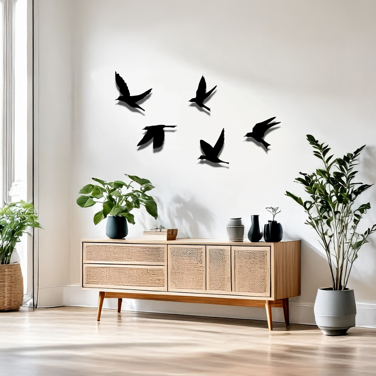 Set de accesorii decorative de perete din metal, DCV-1086-MT, Dimensiune: 22 x 22 cm (6 bucăți), Negru