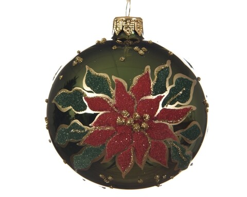 Glob Poinsettia, Decoris, sticla, verde
