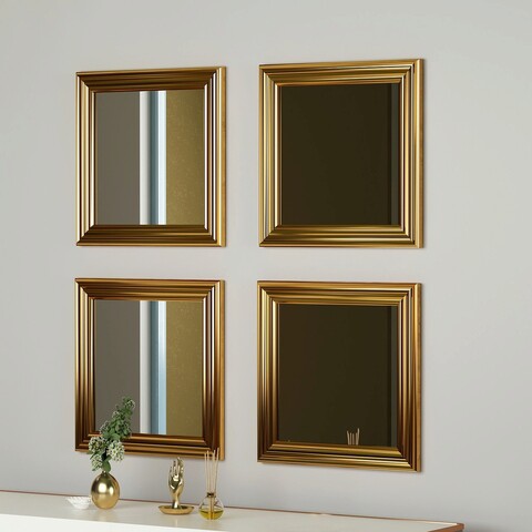 Set 4 oglinzi decorative, siam, loza, mdf , auriu