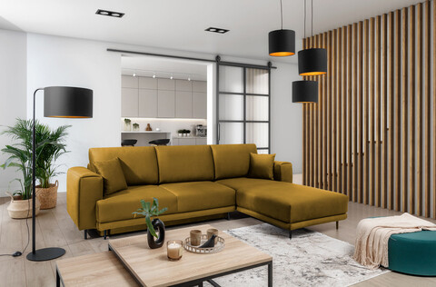 Coltar extensibil dreapta 4 locuri ELTAP, RT-45NU, Dalia, 289x190x95 cm, lemn/poliester, mustar