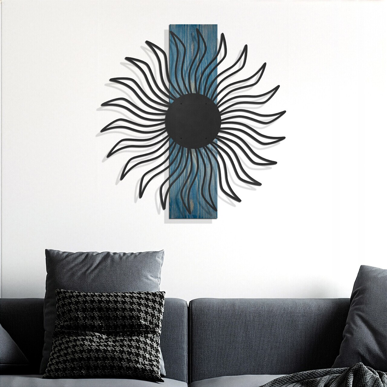 Decoratiune de perete, Solis, Cadru: Lemn (Grosime: 2 cm), Albastru/Negru — imaginea 3