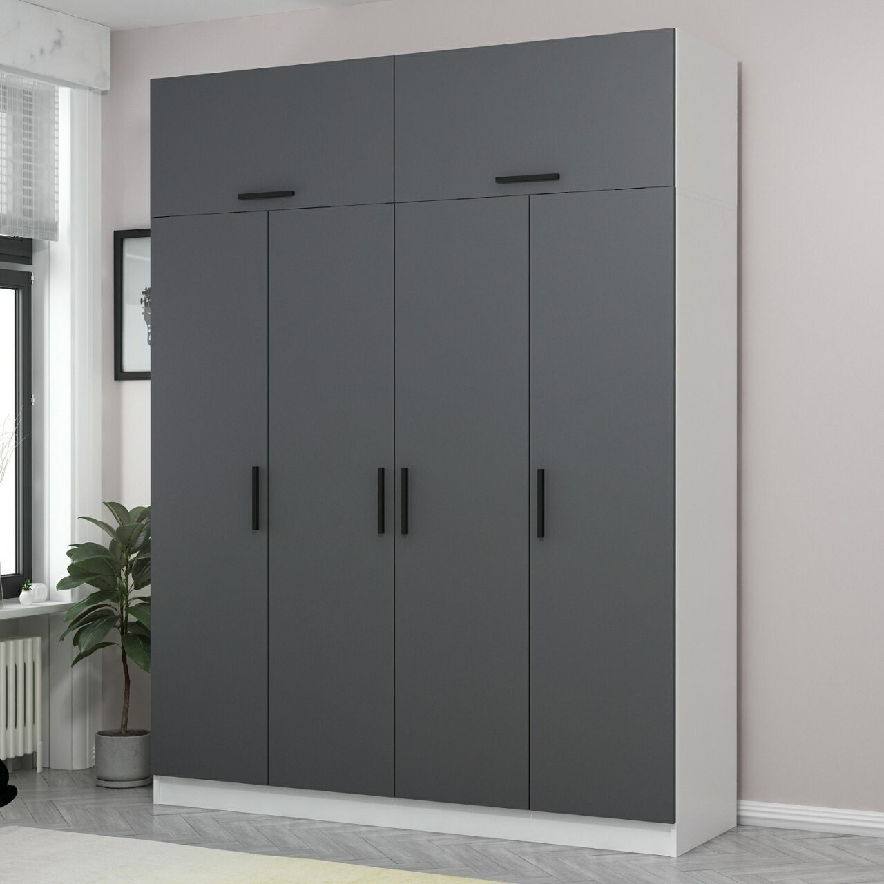 Dulap pentru haine, Minerva, Kale, 180x235x52 cm, PAL, Antracit - 1 | YEO