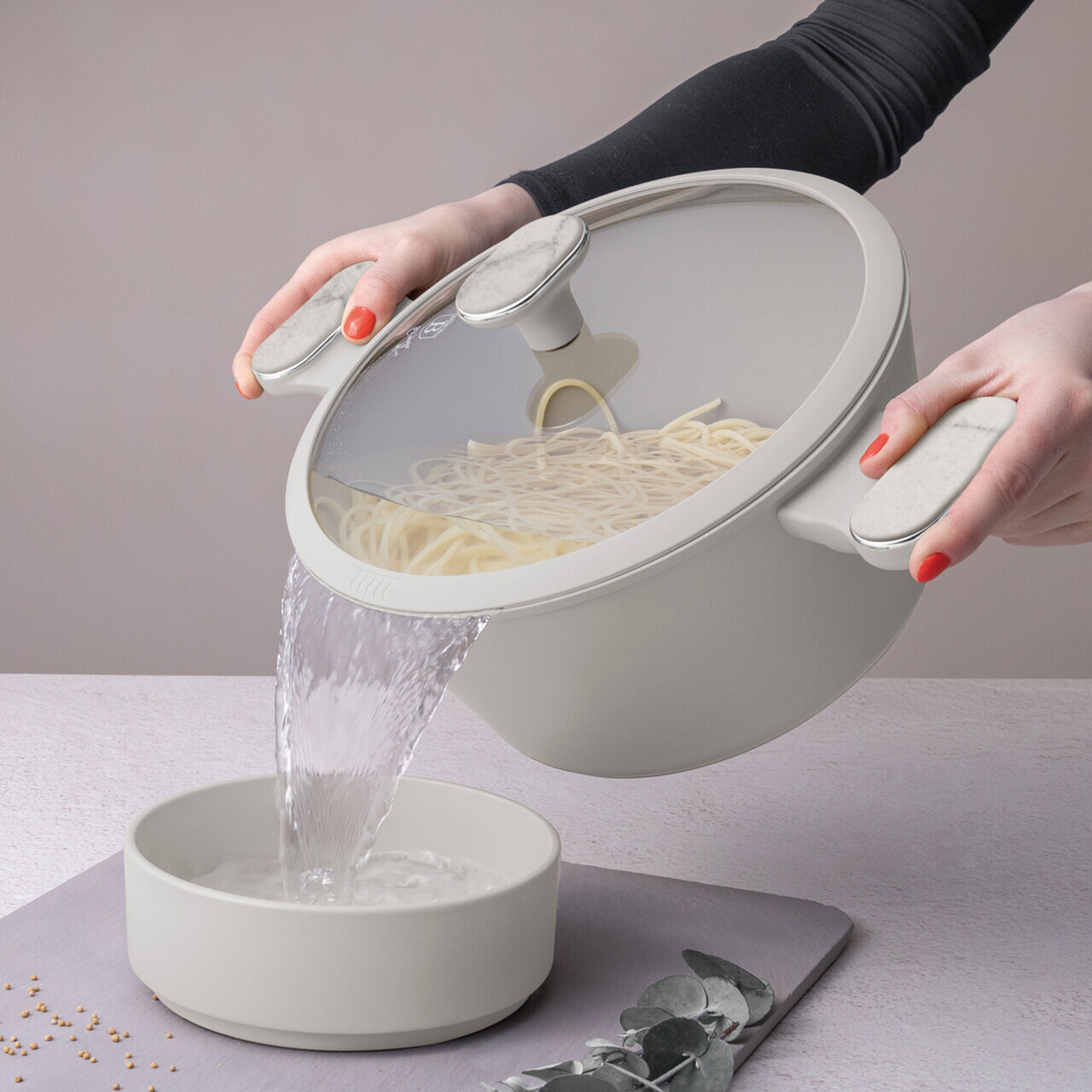 Oala cu capac Berlinger Haus, Sahara Marble, 24 cm, 4.3 L, aluminiu forjat, crem mat/marmura - imagine 10
