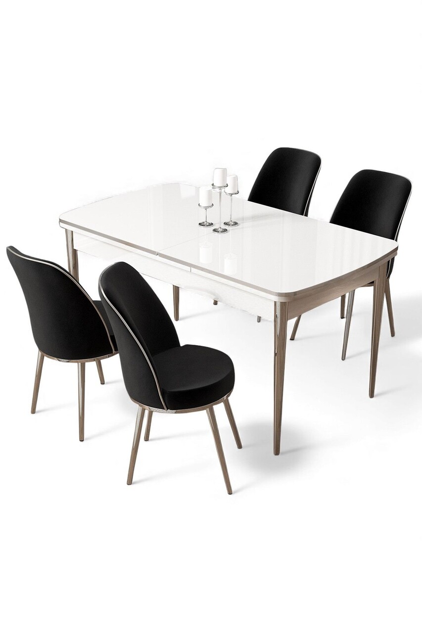 Set masa extensibila si scaune, Hanah Home, Nira, Alb / Crom / Negru - view 2