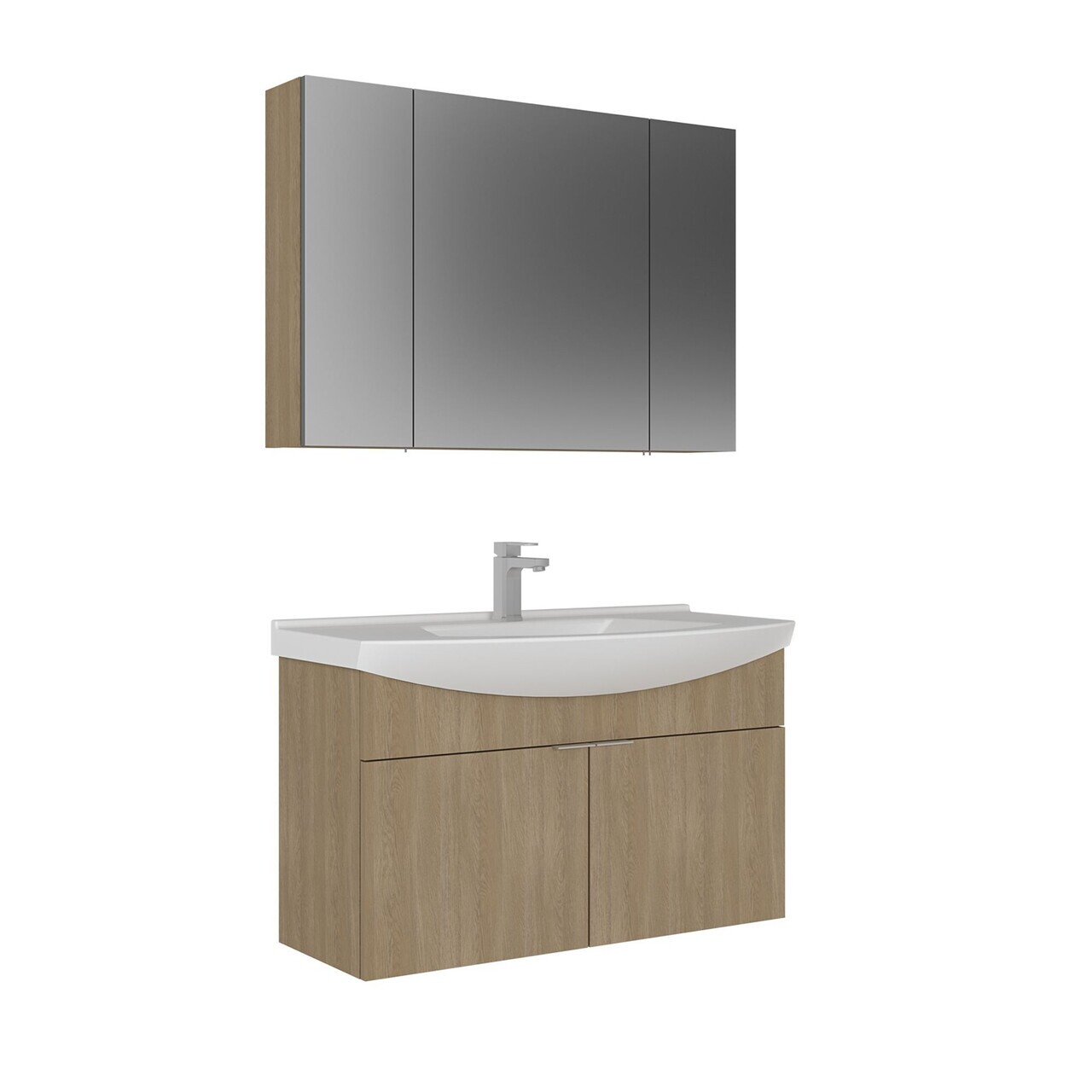 Set Dulap de Baie cu Chiuvetă și Oglindă (2 Piese), Hanah Home, Purus 100, Stejar — imaginea 2