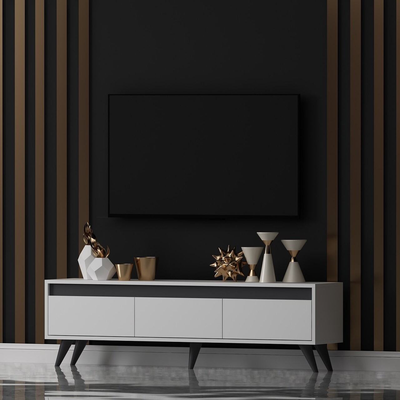Comoda TV, Odessa, Century, 150x30x45 cm, PAL, Alb - 2 | YEO