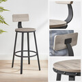 Set 2 scaune de bar, Vasagle, Industrial, 54x99 cm, PAL/otel, gri