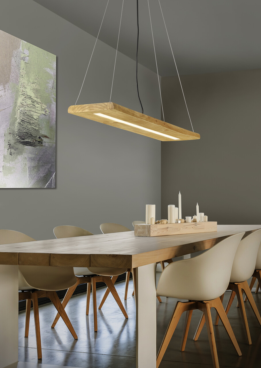 Lustra Brad, TRIO, 100x20x150 cm, 27W, 1x SMD LED, lemn, natur/gri - 2 | YEO