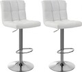 Set 2 scaune de bar pentru bucatarie, Songmics, 44.5 x 38 x 95-115 cm, rotativ 360, piele ecologica/otel fromat, alb