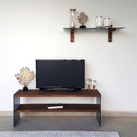 Comoda TV cu raft de perete Neostill TV101, 120 x 45 cm/85 x 25 cm, walnut mezoni.ro