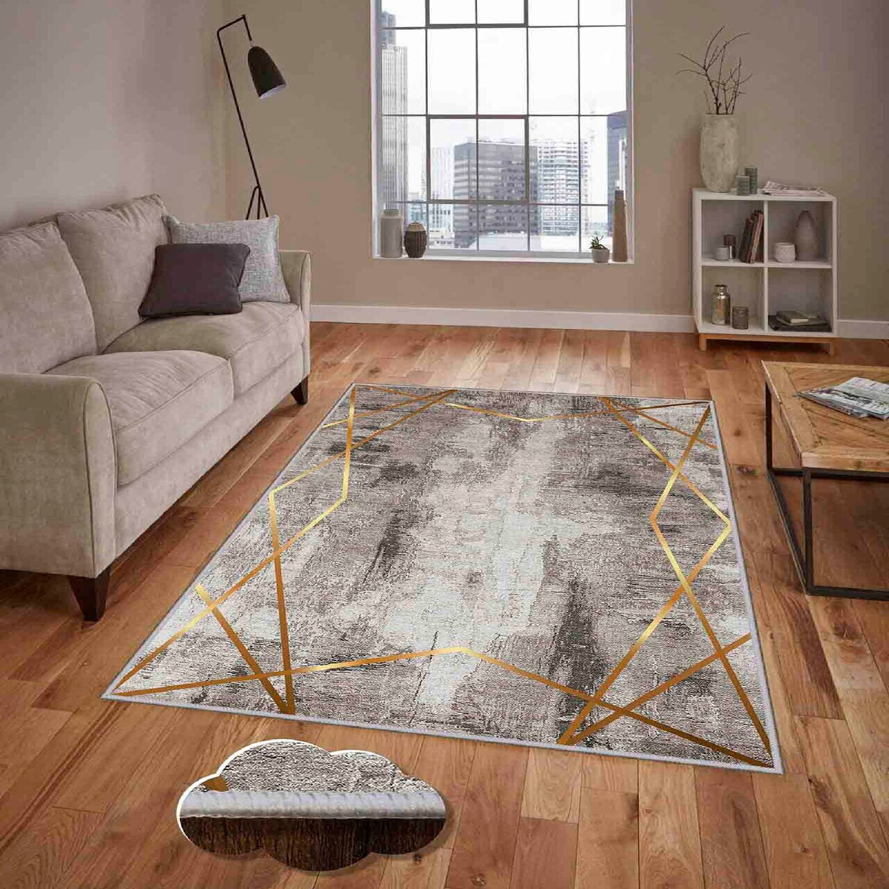 Covor Hmnt452 100x150 cm Poliester Crem / Nurcă / Auriu