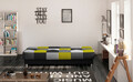 Canapea extensibila 3 locuri, ELTAP, Cayo, 192x90x90 cm, lemn/poliester, negru/galben