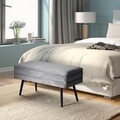 Bancheta cu spatiu de depozitare Madison, Versa, 79.5 x 42 x 37.5 cm, catifea/lemn de pin, gri deschis