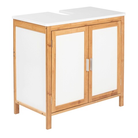 Dulap pentru chiuveta, wenko, finja, 65 x 33 x 60 cm, bambus/mdf, alb/natur