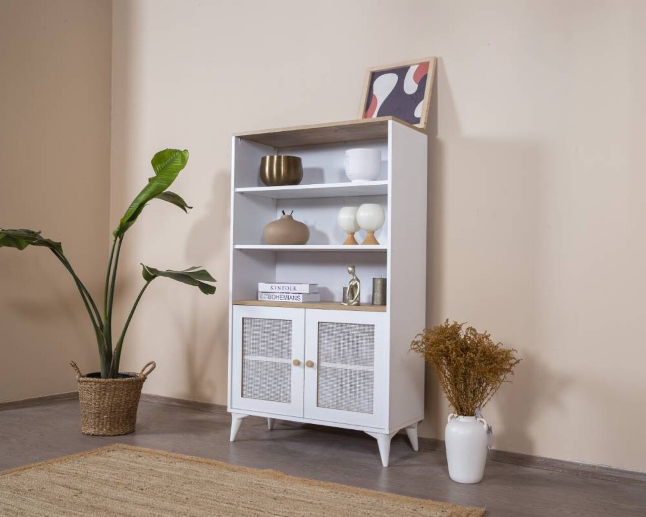 Corp biblioteca, Wolina, Calvin, 90x158x41 cm, Stejar alb - 2 | YEO