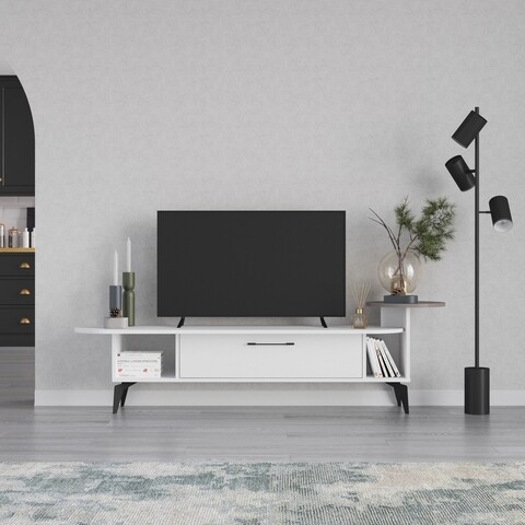 Comoda TV, Decortie, Ada, 188 x 42.6 x 40 cm, pal melaminat, alb/mocha 188