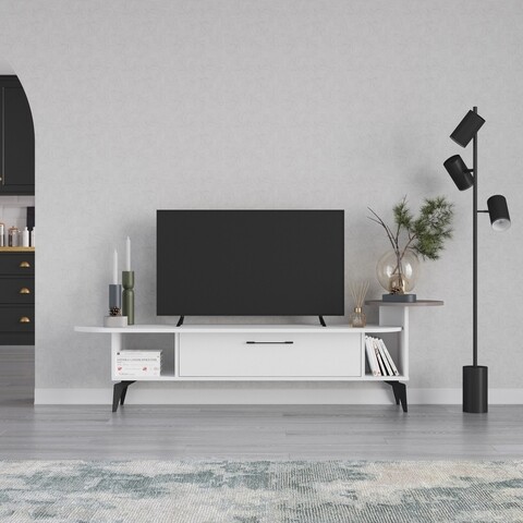 Comoda TV, Decortie, Ada, 188 x 42.6 x 40 cm, pal melaminat, alb/mocha