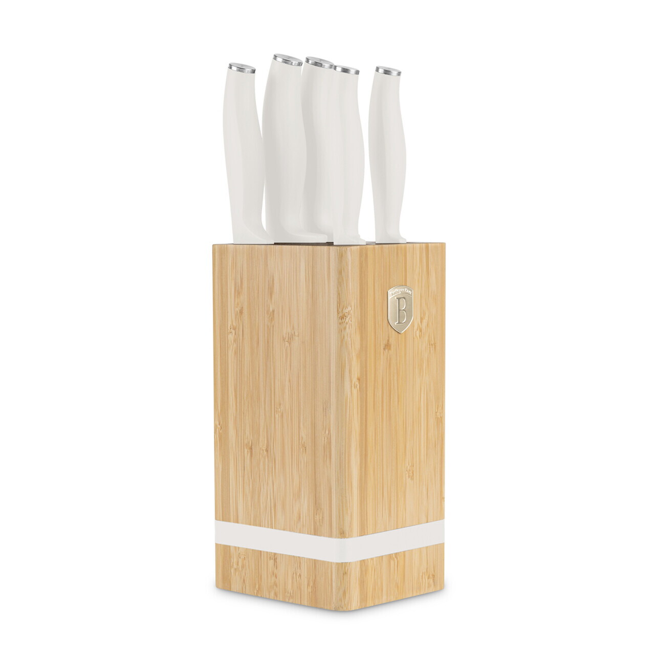 Set 5 cutite cu suport patrat Berlinger Haus, Sahara, inox/bambus, crem mat/natur - imagine 9