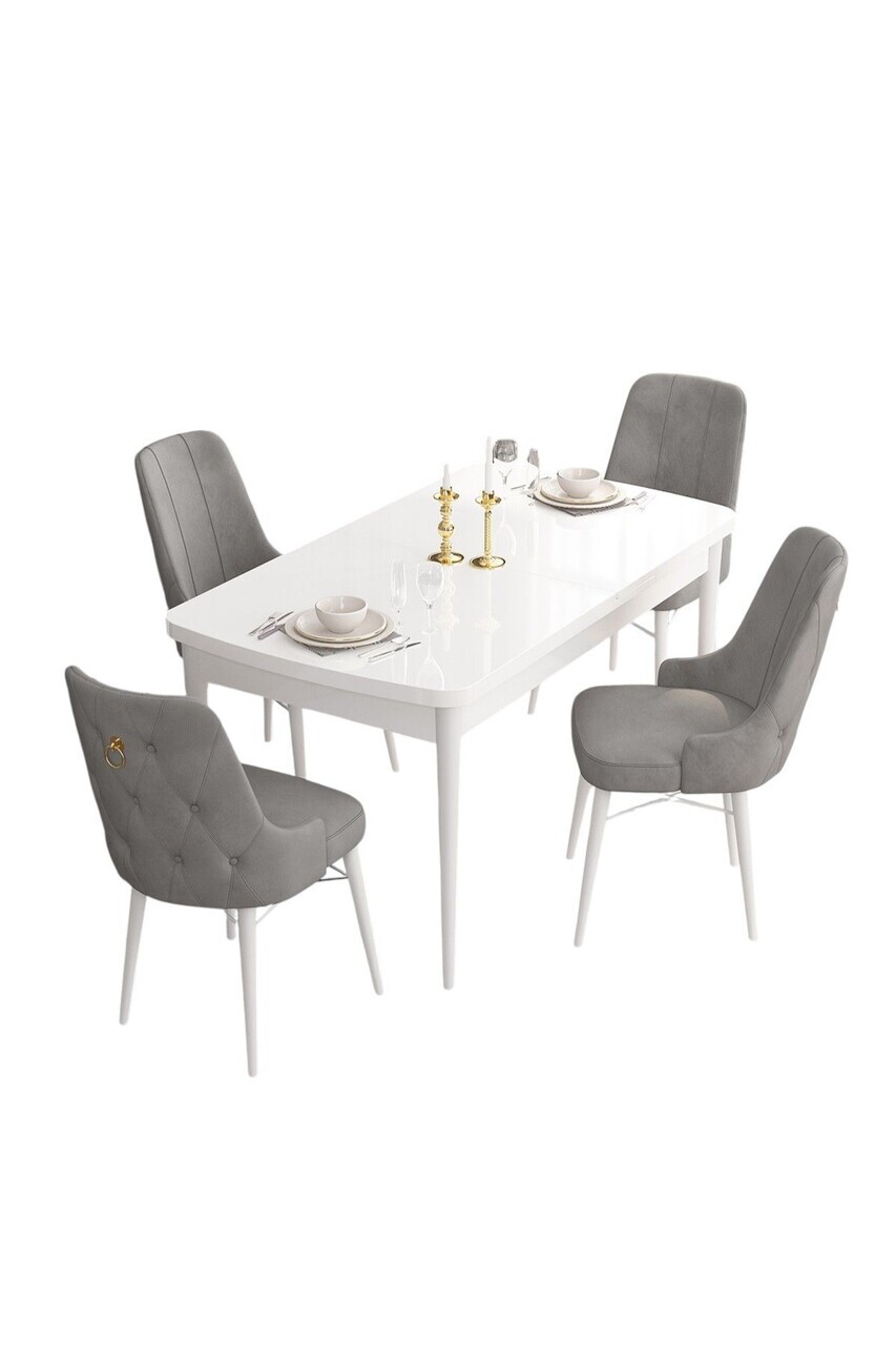 Set masa extensibila si scaune (5 piese), Hanah Home, Are, Alb/Gri — imaginea 2