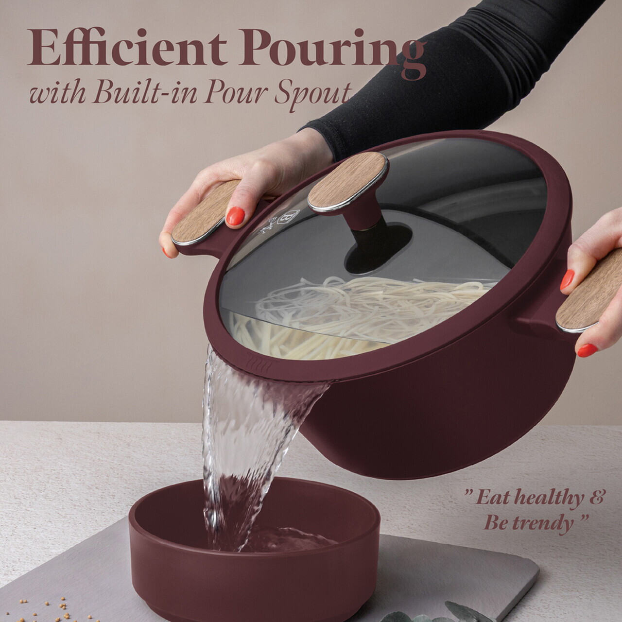 Oala cu capac Berlinger Haus, Leonardo Nordic, 24 cm, 4.3 L, aluminiu forjat, visiniu mat - imagine 9