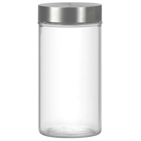 Recipient cu capac milos round, domotti, 9.8 x 22.3 cm, 1.3 l, sticla/inox, transparent/argintiu