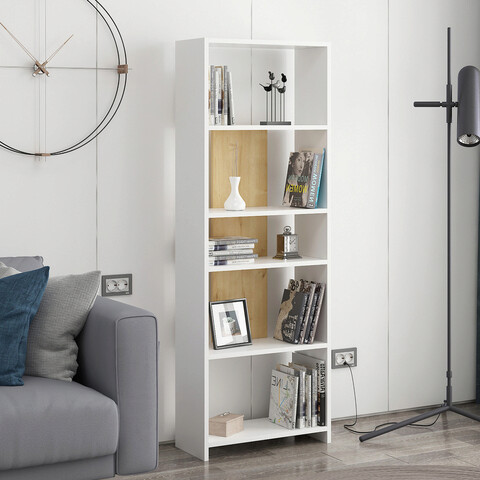 Corp biblioteca, Colman, Diosp, 56.9x25x160 cm, Stejar / Alb Colman