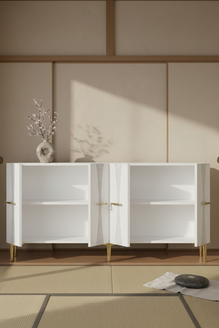Consola, Hanah Home, Slim 150, 150x75x32 cm, Alb/Auriu — imaginea 4