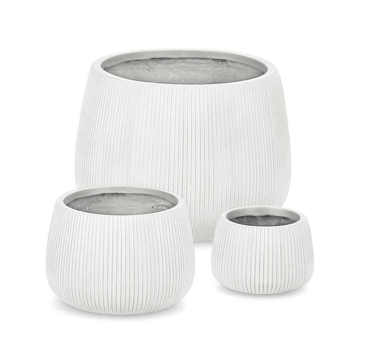 Set Ghivece Pentru Exterior 3 Piese Ribbed, Bizzotto, Ø50 X 36 Cm, Fibra De Sticla Si Argila, Alb