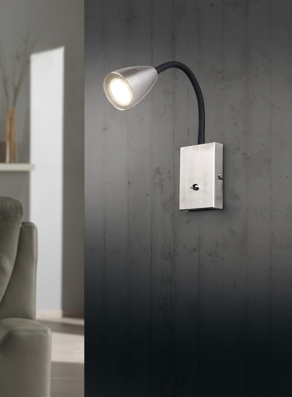 Lampa de perete Wanda, TRIO, 8.5x22x23.5 cm, 10W, 1x GU10, metal, nichel mat/negru